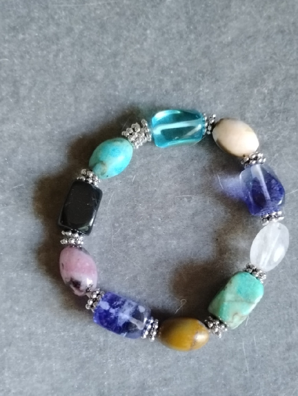 Hand Crafted Multi-Color Natural Stone Stretch Stretch Bracelet